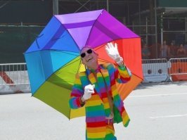Петух встречает любимую хозяйку со школьного автобуса 