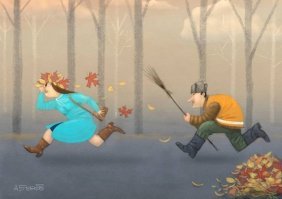 Первая картина напомнила притчу:

Жил-был мальчик. Он хорошо учился в школе, читал много книжек, мало общался со сверстниками...
Однажды зимой он по дороге из школы слепил снежок, кинул его в дерево, промахнулся и попал в окно дома. Окно разбилось.
Из дома выскочил дворник и погнался за мальчиком.

И вот мальчик бежит от дворника. У него расстегнулся ранец, из него вылетают книжки, тетрадки... А мальчик бежит и думает:
"И почему я бегу от этого ужасного дворника, когда я мог бы в это время лежать на своем уютном диване и читать своего любимого американского писателя Эрнеста Хемингуэя. А он, наверное, сейчас сидит в маленьком баре на солнечной Кубе, пьет настоящий кубинский ром, курит ароматную кубинскую сигару и любуется на очаровательных кубинских мулаток..."

А великий американский писатель Эрнест Хемингуэй в это время действительно сидел в маленьком баре на Кубе, страдая от жары, курил вонючую сигару, пил гнусный дешевый ром, с отвращением смотрел на толстых лоснящихся мулаток и думал:
"И что я здесь делаю? А я ведь я мог бы в это время в Париже со своим другом Андрэ Моруа сидеть в бистро на Елисейских полях, пить французское сухое вино, смотреть на изящных парижанок и беседовать о сюрреализме..."

А Андрэ Моруа в это время сидел в бистро на Елисейских полях, пил кислое красное Бордо, с отвращением смотрел на пьяных худосочных парижских шлюх, слушал болтовню каких-то идиотов о сюрреализме и думал:
"И что я здесь делаю? А я ведь я мог бы в это время в заснеженной Москве со своим другом Андрем Платоновым пить ледяную русскую водку, закусывать хрустящими солеными огурцами, любоваться на розовощеких русских баб... "

А в это время в заснеженной Москве Андрей Платонов в тулупе гнался за мальчиком и думал:
"Поймаю - убью суку !!!"