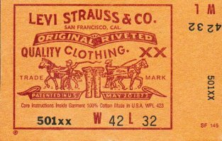 Реклама перевозок морским транспортом в Калифорнию.
Создатель джинсов Леви Страусс стал популярным на модном рынке благодаря старателям, работавшим на золотых рудниках.