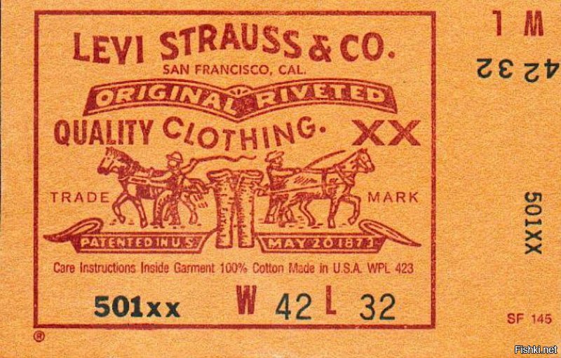 Реклама перевозок морским транспортом в Калифорнию.
Создатель джинсов Леви Страусс стал популярным на модном рынке благодаря старателям, работавшим на золотых рудниках.