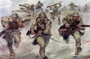 Картина греческого художника Александроса Александракиса, участника тех событий, изображает штыковую атаку греческих воинов в 1940 году.