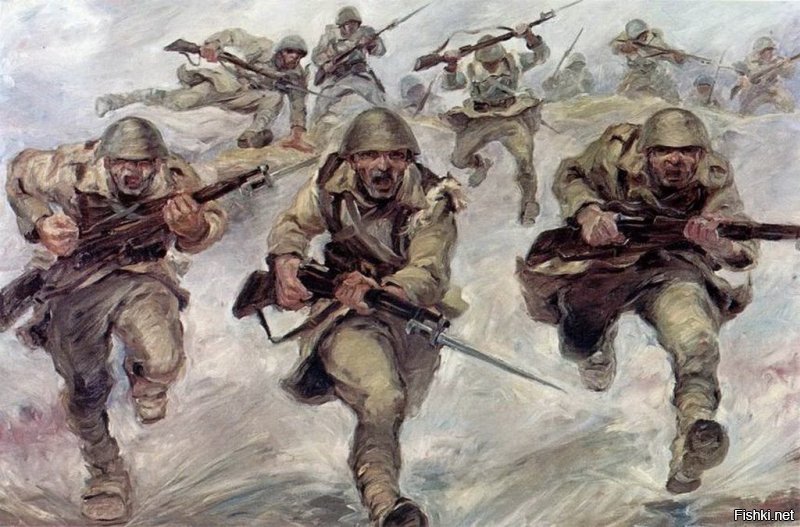 Картина греческого художника Александроса Александракиса, участника тех событий, изображает штыковую атаку греческих воинов в 1940 году.