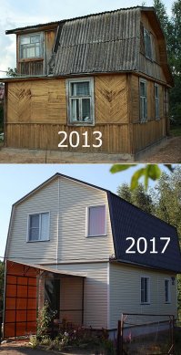 Мне частенько по жизни приходилось делать что-то "в одно лицо". С 2014-го года 4 лета строил садовый домик для мамы главного героя моего рассказа "Великий французский писатель" (  ). Крышу покрыть металлочерепицей помогли десантники, одну стену зашить сайдингом помог однополчанин, пластиковые окна поднять - помог сосед. А все остальное - тоже "в одно лицо". Не плохой домик, кстати, получился (на фото). Когда других лиц нет рядом, приходится делать одному. А верят потом в это другие или нет - какая разница?
