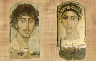 Фаюмские портреты, 1 век до н.э. - 3 век н.э., Римский Египет.
Заменяли погребальную маску