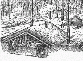 На рисунке хорошо видно, что землянка рассчитана по меньшей мере на взвод и условия в ней достаточно комфортные.

В таких землянках по окончании Великой Отечественной войны, войска, возвратившиеся домой, жили по нескольку лет, пока не появилась возможность восстановить, разрушенные в ходе боев казармы и военные городки. В Уральском военном округе 44 Лисичанская танковая дивизия прожила в землянках с лета 1945 по 1954 год.
Вот так.