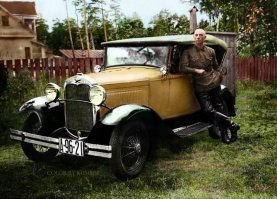 Любопытное фото. Я так понимаю, это Форд-А отвёрточной сборки завода КИМ 1930г.
Что касается колоризации, то на мой вкус - хреново
