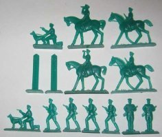 Пограничники (самые мелкие 23мм). 
Матросы.
Конница Будённого набор номер 1(без тачанки).
Тачанка. Теперь редкий раритет.