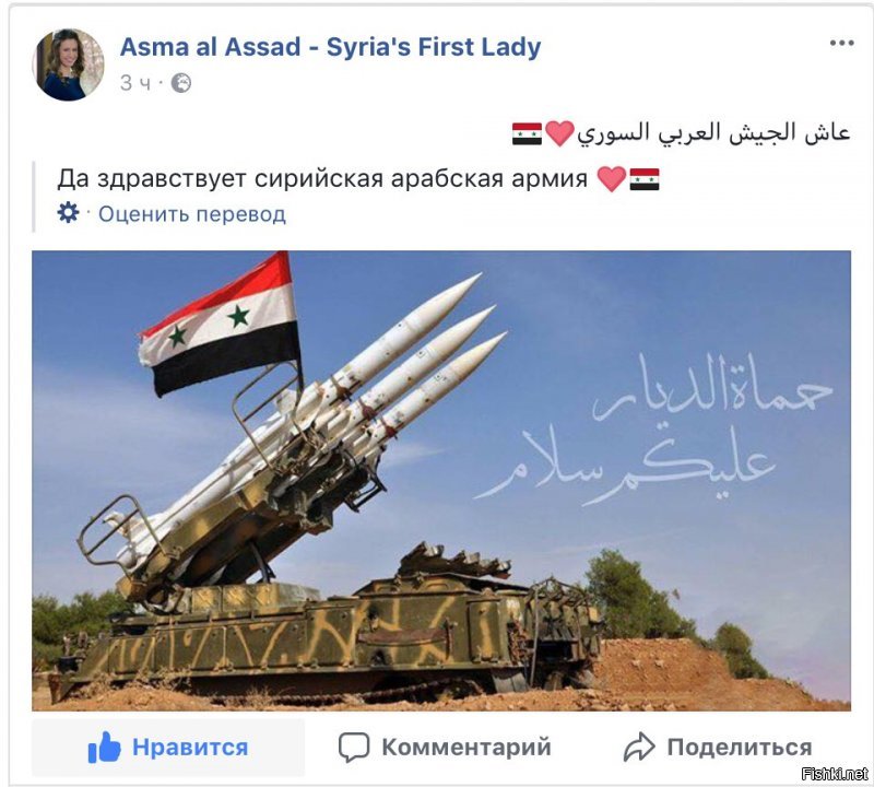 Первая леди Сирии радуется успеху армии своей страны