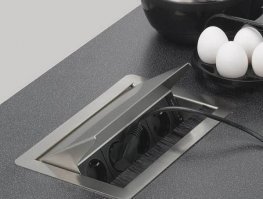 Пипец... Автор, ты только что проснулся?! Этим розеткам лет ...адцать.. А последняя... (на фото) .. как правило встраивается в пол, в помещениях где оборудование (станки или тренажёры) могут перемещаться в зависимости от нужд...  
А про фотку номер 2.. Автор, где? в какой вселенной на столешнице на кухне, нужны выдвижные розетки с УСБ, ИНЕТОМ, и ТВ в метре друг от друга?!