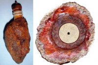 Вспомнился так называемый "Артефакт из Косо". Очень похоже: в Калифорнии нашли каменюку, а внутри - непонятная штука. Тоже были мнения, что это инопланетяне потеряли или атланты. А потом выяснилось, что это свеча зажигания от форда Т...