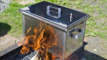 Руки из правильного места растут, но голова им явно покоя не даёт... Долго, муторно, не практично.. 
Есть проще и красивее варианты...
 Самый простой и надёжный переносной вариант на 1 фото,
 А второй посложнее, стационарный.. Мы из старого сейфа делали похожий на второй вариант....