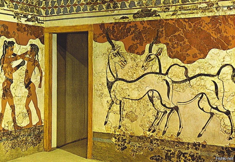 Минойцы - это жители древнего Крита. Вот несколько изображений на древнекритских фресках для сравнения с этой геммой.