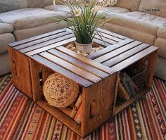 Это где это такие ящики найти, да еще и с такой толстой стенкой? Подзреваю, что эти ящики специально сделаны для стола. Слишком уж, из хороших досок сделаны эти ящики.