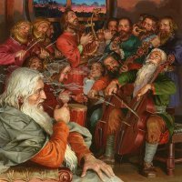 аффтырь, за что так художника не любишь? самые паршивые работы показываешь...
вот, например, его иллюстрация "Пендальф и гномы" к изданию "Хоббита" 1992го, вроде бы, года. На мой вкус, не фонтан, но вполне терпимо.
Вообще, Гордеев  дофига книг иллюстрировал (иллюстрации, обложки, форзацы), вот тут бОльшая часть: