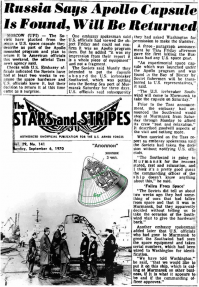 Об одной находке, которая была сделана в Атлантическом океане в далёком 1970 году. Тогда российские рыбаки обнаружили дрейфующую в море спускаемую капсулу корабля "Аполлон" без космонавтов внутри. Естественно, о находке доложили в Москву, а там решили передать её американской стороне.   
Разумеется, американцы не признались в том, что найденная советскими рыбаками спускаемая капсула была с той самой "лунной ракеты", которая стартовала 14 июля 1969 года и направилась якобы к спутнику Земли. НАСА, как ни в чём ни бывало, заявило, что русские обнаружили "экспериментальную космическую капсулу". 
В то же время в книге  Мы никогда не были на Луне  (Cornville, Az.: Desert Publications, 1981, на стр.75) Б. Кейсинг рассказывает:  Во время одного из моих ток-шоу позвонил пилот рейсового самолёта и сообщил, что он видел, как капсула  Аполлона была сброшена с большого самолёта примерно в то время, когда астронавты должны были  вернуться  с Луны. Семь пассажиров   японцев также наблюдали этот случай  .
Отсюда возникает вопрос: "Раз НАСА даже к 1975 году не представляла толком, как выглядят возвращающиеся с орбиты пилотируемые корабли, то были ли на околоземных орбитах те многочисленные  Меркурии ,  Джемини  и наконец, те же  Аполлоны-7 и 9 , которые по сообщениям НАСА осуществили околоземные полёты? Не были ли все их полёты жалкими суборбитальными подделками?(О  лунных   Аполлонах  мы не говорим, поскольку их путь, судя по многим данным, до орбиты не доходил и заканчивал-ся в Атлантике)".

Как американцам удалось "опередить" русских? Победа далась исключительно за счёт обмана! 
Оборотной стороной этой небывалой аферы стало то, что теперь США покупает у России ракетные двигатели!