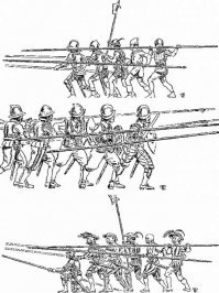 Около ста лет (с 1400-1500 приблизительно) был "золотой век" швейцарской пехоты, пример как не имея много денег, "заточить" обычных мужиков на уничтожение рыцарской , феодальной конницы. Встреться например, швейцарцы с монгольской конницей, испанской пехотой или английскими лучниками -и результат был бы совсем другим. 
Только первый ряд имел хоть какую то защиту, как правило -нагрудник,шлем и левую "латную" руку (и то не всегда), а фехтовать умел только 3 ряд (именно он был вооружен алебардами, гизармами, глефами и моргенштернами)

По поводу картинок автора -увы, на последних двух изображены НЕ швейцарцы (по крайней мере на переднем фоне, к сожалению не нашел оригинал)-слева стоит типичный французский арбалетчик 1300 года (деревянный многослойный лук, тетива из жил), справа я бы сказал - сержант Тевтонского ордена( да белые кресты любили носить швейцарцы, НО -характерная форма кинжала! И в руке у него НЕ пика, а копье!)
На нижней же картинке вообще сверху до бедра типичные рыцарские доспехи (даже кольчуга под нагрудником видна! Да хрен в таком доспехе с пикой побегаешь! Автор рисунка "попытался" адаптировать рыцарский доспех к горожанину из швейцарского кантона ...безуспешно) ...ИМХО