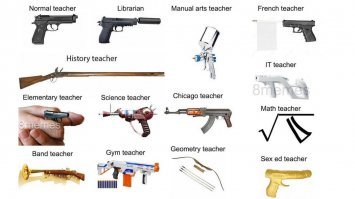 Онитам сами с этого угорают как могут:  выкладываю teachersgunzzz в их представлении без перевода, бо и так понятно. Особенно доставляет учитель французского...