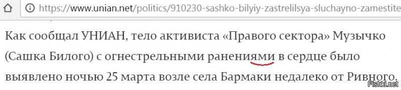 Тоже вот самоубийство. Несколькими выстрелами в сердце. "Правый Сектор" даже хотел на Киев идти, но что-то зaб3дeл