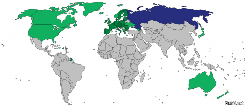 Конкретно по странам, которые ввели антироссийские санкции, карта выглядит несколько иначе