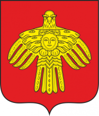 Герб Республики Коми представляет собой исполненное по мотивам пермского звериного стиля изображение золотой хищной птицы, помещенной на красном геральдическом щите; на груди птицы   лик женщины в обрамлении шести лосиных голов. В композиции  птица-человек-лось , выполненной в стиле культового литья, нашли отражение мифоэпические воззрения коми.
В традиционном толковании хищная птица с приоткрытыми крыльями является образом солнца, власти, верхнего мира. Лик женщины на груди птицы соответствует образу Зарни Ань (Золотой Бабы), жизнедарующей солнечной богини, матери мира. Образ лося связан с идеей силы, благородства, красоты.