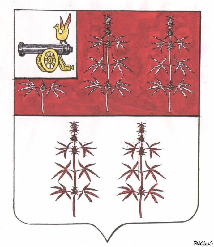 герб г.Дорогобуж. конопля в изначальном варианте и современный. три вязанки пеньки(та же конопля.плели пеньковые канаты)