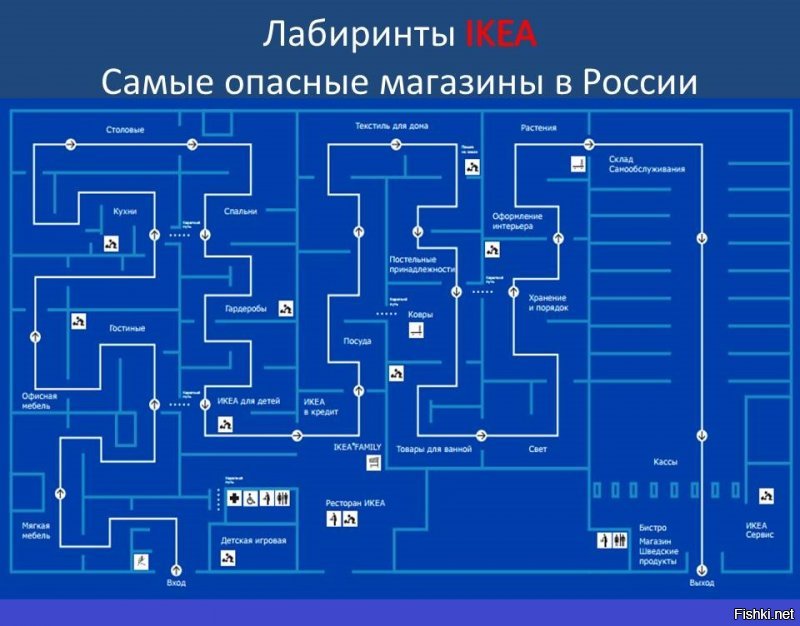 Я НЕ знаю,,, власти многих городов России, будут ли проверять "IKEA"?????? Скорее всего многие там бывают и наверняка, каждый обратил внимание, что если зайти в этот магазин, то выйти оттуда можно, только пройдя все этажи по лабиринту. Эта самая настоящая западня. Может здания сделаны правильно, но горючих товаров по объёму там великое множество. Узкие дорожки и если чуть замяться с тележкой на тропинке, то тут же образовывается пробка.   Конечно, этот магазин приносит много налогов, но там реально всё настораживает. Даже если прочитать пожарный план безопасного выхода, то кто это запомнит? Там лабиринт!