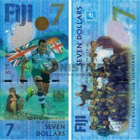 А ещё есть уникальная купюра Фиджи! Уникальность в том, что номинал "7 долларов". 
Практически все валюты мира имеют дензнаки номиналом 1, 5, 10, 50, 100 и так далее кратно пяти, десяти, ста, тысяче. Реже встречаются "двойки". В СССР была "трешка" (3 рубля) и "четвертак" (25 рублей).
Но, похоже, семёрка Фиджи уникальна. Банкнота посвящена годовщине победы сборной по регби-7 на Олимпиаде-2016 в Рио. Это первое олимпийское золото в истории островного государства Фиджи.