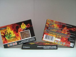 Вот такие на даче использую, так как растопку лень щипать периодически... Сухие полешки разжигает без щепок на раз-два. 2 пачки на год хватает, стоят копейки. И не надо мудрить с парафином, который реально может полыхнуть при перегреве.