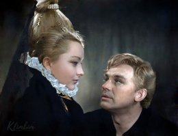 Фотопробы артистов А. А. Вертинской на роль Офелии и И. М. Смоктуновского на роль Гамлета в фильме  Гамлет  (реж. Г. М. Козинцев, киностудия  Ленфильм ), 1964