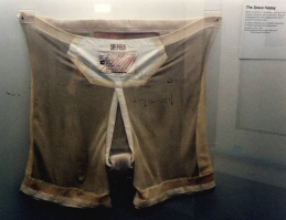 Даже стройка начинается с сортира. А американцы так и не создали свой космический сортир. Ручку создали, а на сортир уже не хватило научного потенциала исключительной нации. Так и покупают наши сортиры по 19 000 000 баксов. 
На фото артефакт лунной программы, экспонат музея космонавтики, космические трусы NASA.