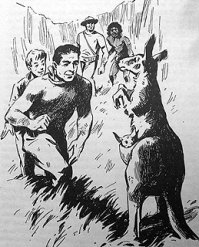 Помните серию книг А. Шклярского?
"Томек в стране кенгуру" - там описан боксёрский поединок с этой милой зверюшкой.