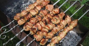 Я на углях люблю с дымком, сам процесс нравится. 
Шашлык обязательно на шампурах, остальное на решетке. 
Каждый сам конечно  выбирает. Можно и на сковородке, но это уже совсем другая история.