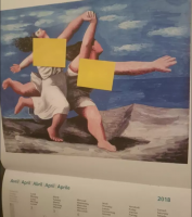 Жесткая цензура изображений в календаре. Вот только зачем женщина это сделала? Из заботы о нравственности? 

Я думаю, из-за отсутствия предмета цензуры.