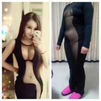 Если заказывать одежду из китайских магазинов, то всегда будет серия "ожидание-реальность", потому что европейки даже со средними фигурами (не говоря уж об откровенно жирных) крайне редко бывают такими же хрупко-изящными, как китаянки.