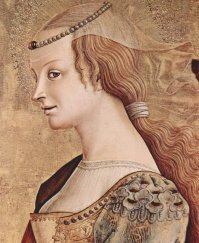 "Искусствовед Бернард Беренсон сказал об авторе: Итальянская живопись 15-го века потеряла бы очень многое, если бы не было мастера Карло Кривелли. Когда другие художники надоедают, Кривелли можно рассматривать и рассматривать.

Карло Кривелли никогда не писал картин на заказ вельмож. Почти все его работы написаны на религиозную тему. Исповедовал позднеготический стиль и черты феодально-рыцарской культуры, но и техники ренессанса так же были использованы автором. Картины Кривелли полны деталей и символики, они часто служили для украшения алтарей. Художник так же в совершенстве владел передачей перспективы и сдержанной цветовой гаммы при глубокой детализации живописи.

Сам Карло Кривелли очень загадочный человек. Не сохранилось записей о дате его рождения. Высказываются даты от 1430 до 1435 года, в городе Венеция. Картины художника полны символов, которые пытаются разгадать и не всегда это выходит. Работы Кривелли были утеряны на многие годы и снова открыты для человечества только в 1950 годах. Умер художник в 1495 году в Асколи-Пичено."
Это - четыре фрагмента четырёх его картин. Через инет смотреть на его картины смысла нет, настолько они наполнены мелкими деталями.