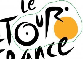 "Желтое солнце в лого Tour de France одновременно является и передним колесом велосипеда"

На самом деле там не только жёлтое солнце является колесом, но и буква "o" в слове "Tour". Вообще всё "our" с жёлтым кругом представляет собой изображение велосипедиста на велосипеде.