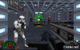 И ещё
Dark Forces

Жанр:	3D Action
Разработчик:	LucasArts
Издатель:	LucasArts
Год выхода:	1994
По сравнению с тем же Doom Вы обладаете возможностью смотреть вверх и вниз, прыгать и приседать.