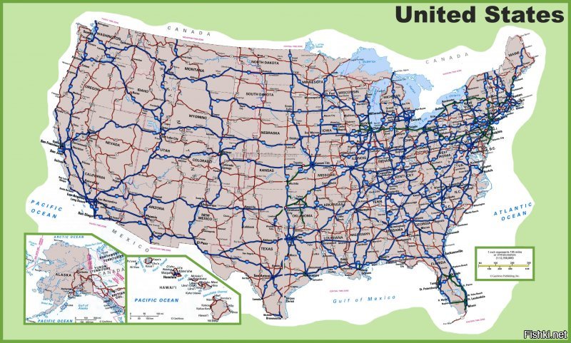 Жертва аборта на тебя по утрам из зеркала смотрит. В Штатах протяженность дорог в 2.5 раза больше и климат такой же переменчивый. При этом в Штатах дороги покрывают всю страну, а в России все в-основном в европейской части. Сравни карты, ушлепок!