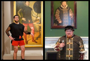 "которые случайно нашли свои портреты в музее"

Ну конечно случайно, особенно по этим двум видно что случайно, проходили мимо музея в таком прикиде и вдруг решили зайти в музей.