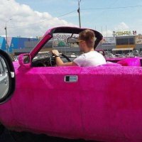 Только один вопрос КАК это из ткани а тем более лохматое мыть? Ладно я готов поверить что за бугром грязи нет совсем, и это не проблема. Но товарищ в розовом кабриолете явно из России а значит что даже если не будет дождя то через неделю на кузове все равно будет центнер пыли