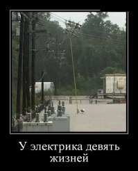 Если там переменный ток с частотой 60 герц, то он протянет 0.15 секунд потратив все 9 жизней?
