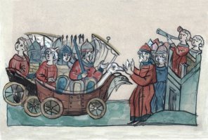 В IX веке вот такие ладейные покатушки вокруг Царь-града устраивали... без канала...
...и сим царьгородцев зело удивляша и испугаша... :)