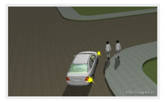 Пункт 4.5 ПДД
Требования к водителю
Действия водителя при совершении поворота на перекрестке описаны в п.13.1 Правил дорожного движения:
13.1. При повороте направо или налево водитель обязан уступить дорогу пешеходам, переходящим проезжую часть дороги, на которую он поворачивает, а также велосипедистам, пересекающим ее по велосипедной дорожке.
Действия просты и понятны, определение уступить дорогу есть в ПДД:
 Уступить дорогу (не создавать помех)    требование, означающее, что участник дорожного движения не должен начинать, возобновлять или продолжать движение, осуществлять какой-либо маневр, если это может вынудить других участников движения, имеющих по отношению к нему преимущество, изменять направление движения или скорость.
Внимательно прочитайте это определение, к нему мы еще будем обращаться далее в этой статье.
Водитель должен уступить дорогу пешеходам   это не оспаривается, но какие требования правил должен выполнить пешеход в данной ситуации?
Требования к пешеходу
Так как на перекрестке пешеходный переход отсутствует необходимо руководствоваться правилами перехода через проезжую часть при отсутствии пешеходного перехода. Эта ситуация описана в п.4.5 ПДД:
При пересечении проезжей части вне пешеходного перехода пешеходы, кроме того, не должны создавать помех для движения транспортных средств и выходить из-за стоящего транспортного средства или иного препятствия, ограничивающего обзорность, не убедившись в отсутствии приближающихся транспортных средств.

Итог: что имеем Пешеход должен убедиться, что не создает помех движению автотранспорта, но если пешеходы уже на проезжей части то автотранспорт должен уступить им дорогу.
Водитель не прав.