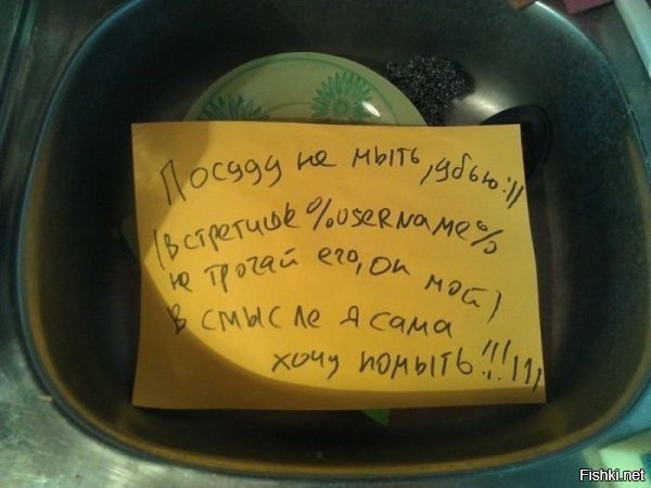 Эту записку вполне мог бы я написать (заменив "сама" на "сам"). Обожаю мыть посуду.