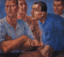 да, это скан с библиотечной книги. Картинки: во-первых Петр Водкин достаточно специфичен сам по себе, во-вторых - время тогда было такое, многие так рисовали. В "пику" лубочным картинкам царизма.