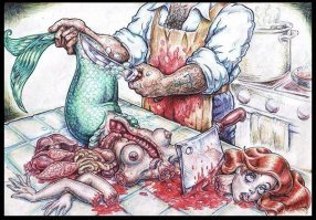 Девушка в костюме русалки развлекает малышню