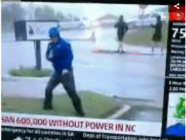 Американский  ведущий  погоды телеканала The Weather Channel, который драматично и театрально пытается сражаться с ураганом "Флоренс". 
Объектом для шуток метеоролог стал потому, что рассказывая о погоде, он еле стоял на ногах, пытаясь укрыться от сильного ветра, но к концу сюжета за спиной у него прошли с обычной скоростью двое молодых легко одетых людей.