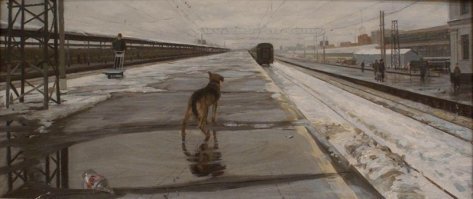 Хозяин погладил рукою
Лохматую рыжую спину:
- Прощай, брат! Хоть жаль мне, не скрою,
Но все же тебя я покину.

Швырнул под скамейку ошейник
И скрылся под гулким навесом,
Где пестрый людской муравейник
Вливался в вагоны экспресса.

Собака не взвыла ни разу.
И лишь за знакомой спиною
Следили два карие глаза
С почти человечьей тоскою.

Старик у вокзального входа
Сказал:- Что? Оставлен, бедняга?
Эх, будь ты хорошей породы...
А то ведь простая дворняга!

Огонь над трубой заметался,
Взревел паровоз что есть мочи,
На месте, как бык, потоптался
И ринулся в непогодь ночи.

В вагонах, забыв передряги,
Курили, смеялись, дремали...
Тут, видно, о рыжей дворняге
Не думали, не вспоминали.

Не ведал хозяин, что где-то
По шпалам, из сил выбиваясь,
За красным мелькающим светом
Собака бежит задыхаясь!

Споткнувшись, кидается снова,
В кровь лапы о камни разбиты,
Что выпрыгнуть сердце готово
Наружу из пасти раскрытой!

Не ведал хозяин, что силы
Вдруг разом оставили тело,
И, стукнувшись лбом о перила,
Собака под мост полетела...

Труп волны снесли под коряги...
Старик! Ты не знаешь природы:
Ведь может быть тело дворняги,
А сердце - чистейшей породы!