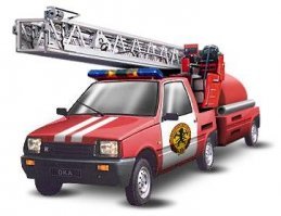 Реально существующие автомобили: пожарная машина на базе "Оки". Правда, это не тюнинг, а заводская модификация.