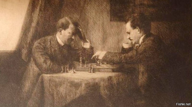 Игра в шахматы  Ленин с Гитлером   Вена 1909